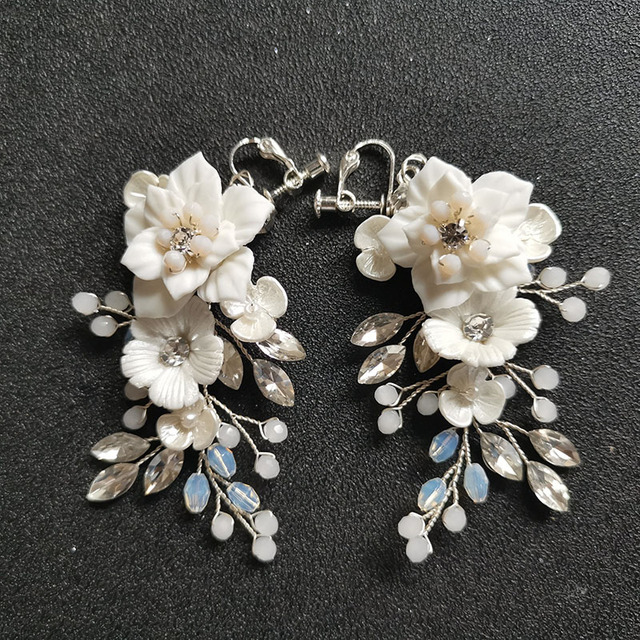 Kolczyki wiszące SLBRIDAL z ręcznie robionymi cyrkoniami, kryształami i perłami, w formie kwiatowego żyrandola na ślub, elegancka biżuteria dla kobiet - Wianko - 15