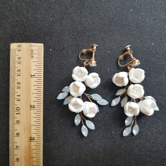 Kolczyki wiszące SLBRIDAL z ręcznie robionymi cyrkoniami, kryształami i perłami, w formie kwiatowego żyrandola na ślub, elegancka biżuteria dla kobiet - Wianko - 19