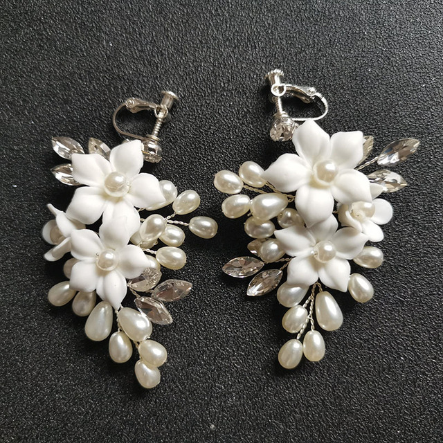 Kolczyki wiszące SLBRIDAL z ręcznie robionymi cyrkoniami, kryształami i perłami, w formie kwiatowego żyrandola na ślub, elegancka biżuteria dla kobiet - Wianko - 16