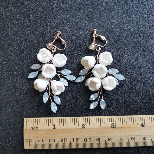 Kolczyki wiszące SLBRIDAL z ręcznie robionymi cyrkoniami, kryształami i perłami, w formie kwiatowego żyrandola na ślub, elegancka biżuteria dla kobiet - Wianko - 21
