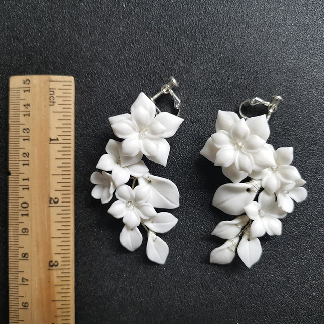 Kolczyki wiszące SLBRIDAL z ręcznie robionymi cyrkoniami, kryształami i perłami, w formie kwiatowego żyrandola na ślub, elegancka biżuteria dla kobiet - Wianko - 5