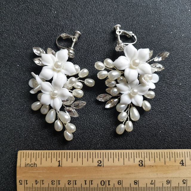 Kolczyki wiszące SLBRIDAL z ręcznie robionymi cyrkoniami, kryształami i perłami, w formie kwiatowego żyrandola na ślub, elegancka biżuteria dla kobiet - Wianko - 8