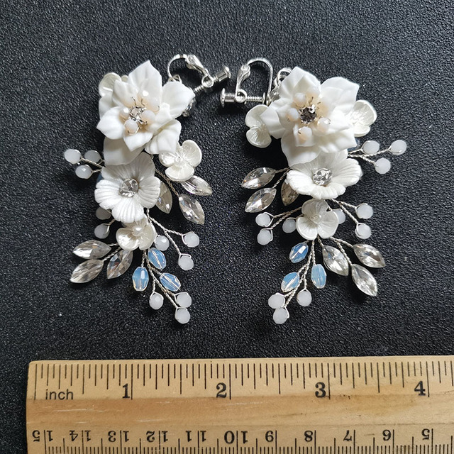 Kolczyki wiszące SLBRIDAL z ręcznie robionymi cyrkoniami, kryształami i perłami, w formie kwiatowego żyrandola na ślub, elegancka biżuteria dla kobiet - Wianko - 12