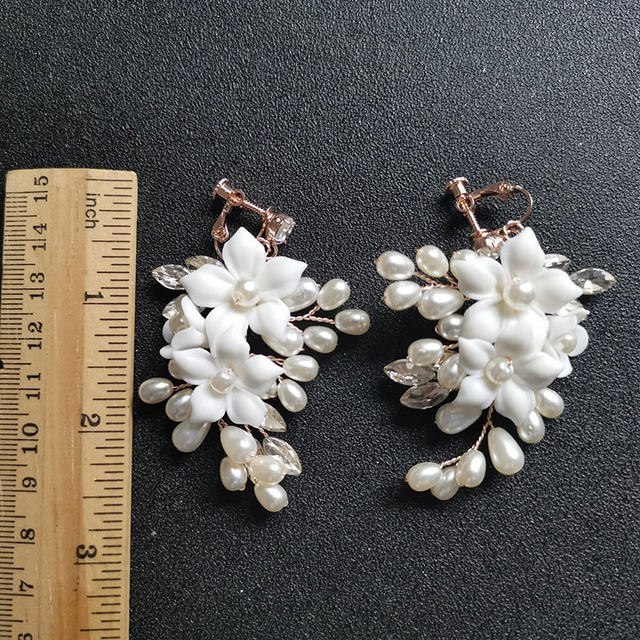 Kolczyki wiszące SLBRIDAL z ręcznie robionymi cyrkoniami, kryształami i perłami, w formie kwiatowego żyrandola na ślub, elegancka biżuteria dla kobiet - Wianko - 7
