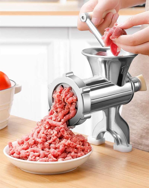 Ręczna maszynka do mielenia mięsa ze stali nierdzewnej z 4 typami stołu, instrukcją i narzędziem do nadziewania kiełbasy - Wianko - 4