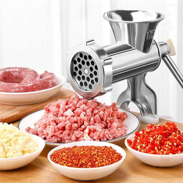 Ręczna maszynka do mielenia mięsa ze stali nierdzewnej z 4 typami stołu, instrukcją i narzędziem do nadziewania kiełbasy - Wianko - 3