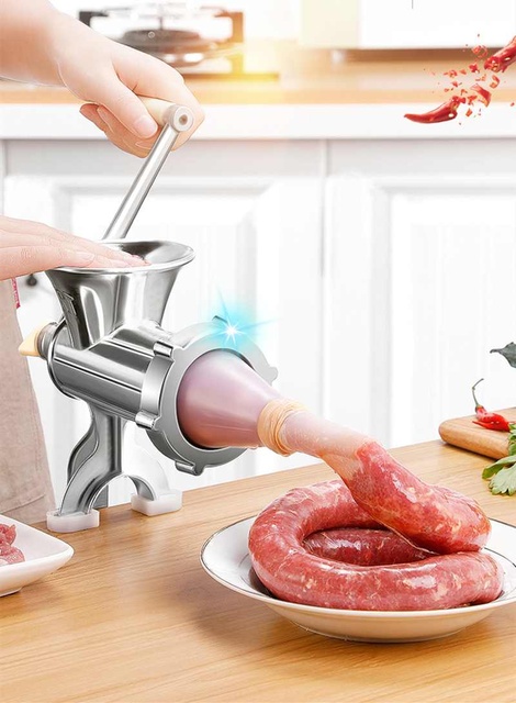 Ręczna maszynka do mielenia mięsa ze stali nierdzewnej z 4 typami stołu, instrukcją i narzędziem do nadziewania kiełbasy - Wianko - 6