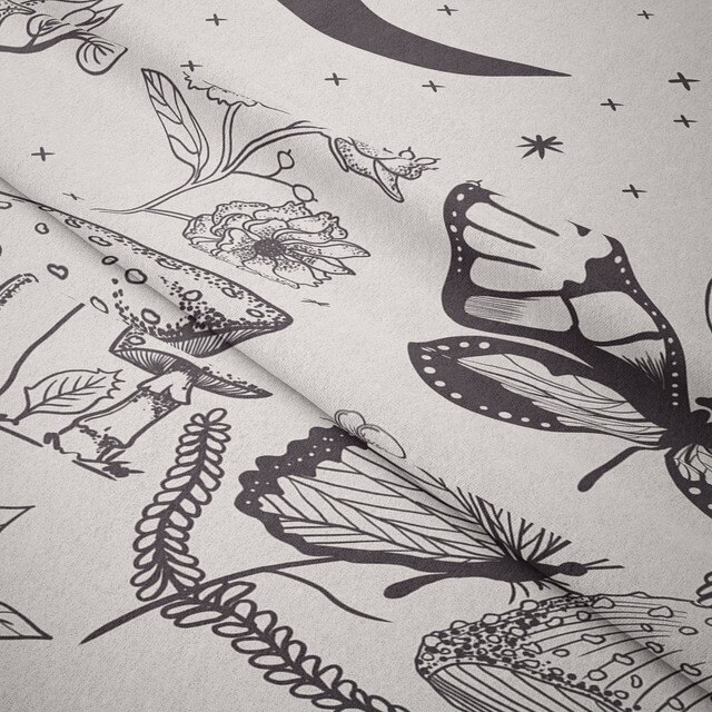 Boho Gobelin ściany w stylu Hippie z motylami, grzybami i liśćmi - dekoracja sypialni - Wianko - 1