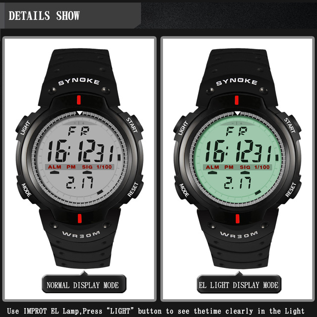 Męskie sportowe zegarki na rękę LED cyfrowe, wodoodporne do 30M z funkcją stopera - Wianko - 9