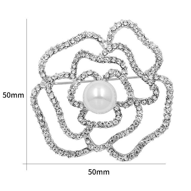 Broszka kwiatowa z perłami Camellia - luksusowa biżuteria dla kobiet - Wianko - 1