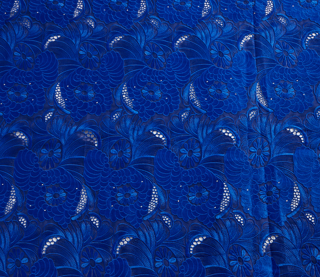 Nowa afrykańska koronkowa tkanina 2021 - wysoka jakość, błękitna, szwajcarska woalka, bawełniana, haftowana, do samodzielnego szycia sukienek, A2423 - Wianko - 3