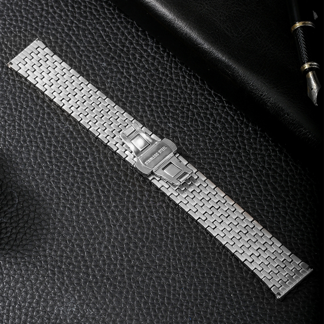 Zegarek ze stali nierdzewnej - srebrny, złoty pasek motyl klamra, 20/22mm - mężczyźni, kobiety - Wianko - 3