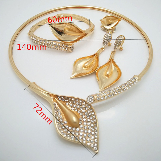 Złoty zestaw biżuterii ślubnej Afryki dla nowożeńców: kolczyki, naszyjnik i bransoletka - Wianko - 2