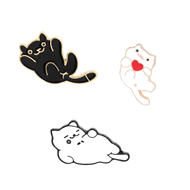 Broszka emaliowana Słodkie zwierzaki - czarne i białe koty - Wianko - 2