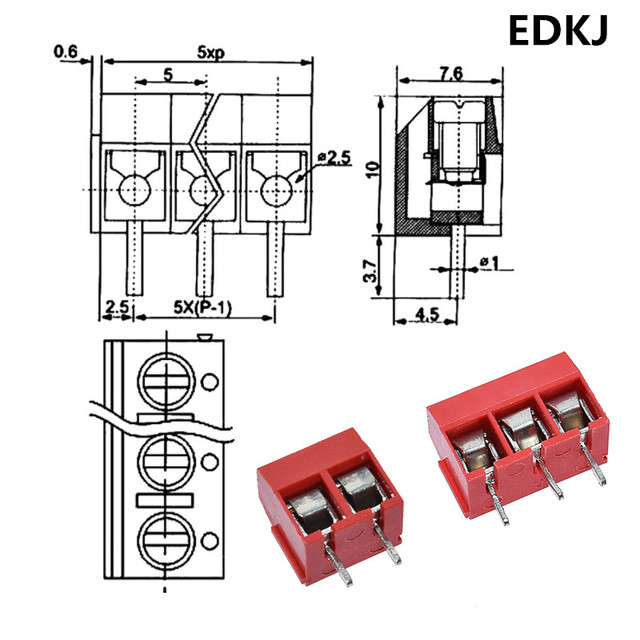 5 sztuk łączówek PCB Terminal Block KF301-5.0-2P KF301-3P KF301-4P, kolor - dużo, pitch 5.0mm, śruba, prosto pin, złącze - Wianko - 4