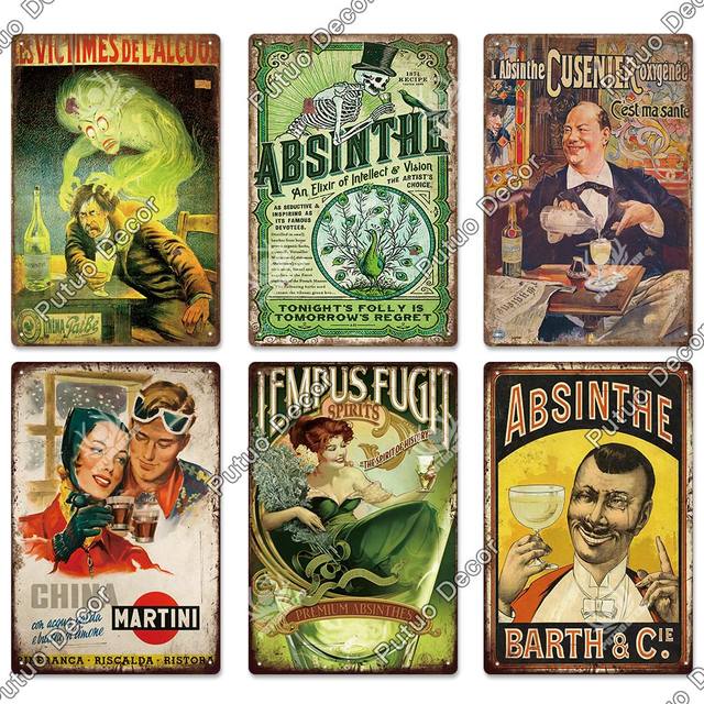 Plakat metalowy z zabawnym motywem absyntu - Vintage znak w stylu puszki piwa - Dekoracyjny talerz na ścianę do Pubu, Baru, Man Cave i Clubu - Wianko - 18