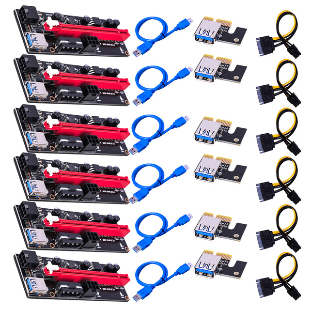6 zestawów przejściówek PCI-E VER009S USB 3.0 - karta rozszerzenia 1X 4x 8x 16x, adapter zasilania SATA 15pin do kabla zasilającego 6-pin BTC ETH mining - Wianko - 10