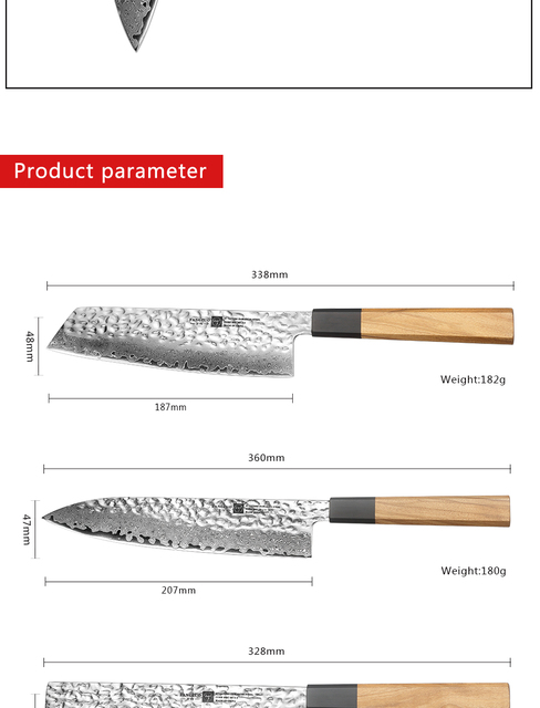 Zestaw 1-3 noży kuchennych FANGZUO z profesjonalnym ostrzem ze stali Damascus - szefowski, do chleba, do obierania, santoku oraz nakiri - Wianko - 7