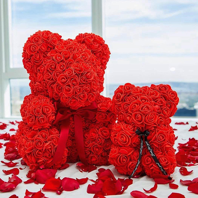 Dekoracyjny miś z czerwoną różą 25cm - idealna dekoracja na Walentynki, Dzień Matki i inne świąteczne okazje - Wianko - 7