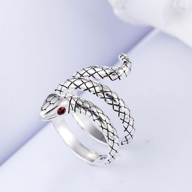 Pierścień węża LATS European Vintage - srebrny, regulowany, modna biżuteria - Wianko - 2