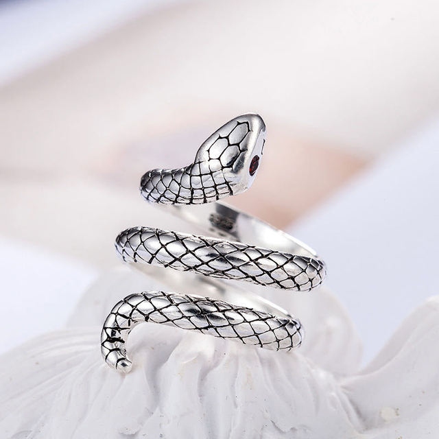 Pierścień węża LATS European Vintage - srebrny, regulowany, modna biżuteria - Wianko - 4