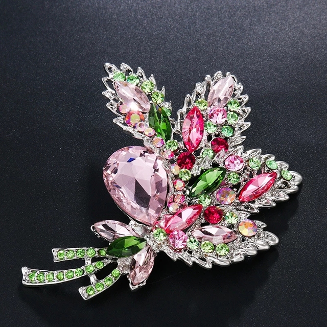Kwiatowy kryształowy broszka Dainty dla kobiet - srebrny kolor - Wianko - 12