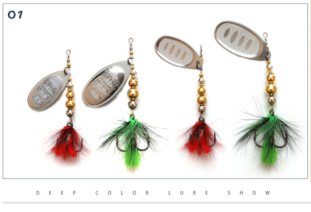 W.P.E Brand Spoon Lure 1 sztuka 4 #/5 # - przynęta spinowa do basu, mosiężna, z piórkami i hakami Treble Wobblers Tackle - Wianko - 7