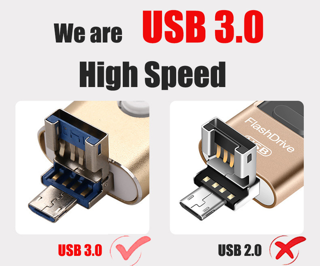 USB 3.0 Flash Stick 3w1 złącze typu B dla iPhone/Android Pen Drive 256 GB 128 GB 64 GB 32 GB 16 GB - Wianko - 5