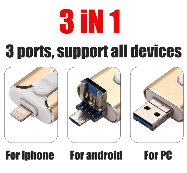 USB 3.0 Flash Stick 3w1 złącze typu B dla iPhone/Android Pen Drive 256 GB 128 GB 64 GB 32 GB 16 GB - Wianko - 1