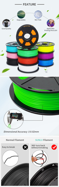 Wysokiej jakości SUNLU PLA 1.75mm Filament 1KG dla drukarki 3D, dokładność +/- 0.02mm - Wianko - 6