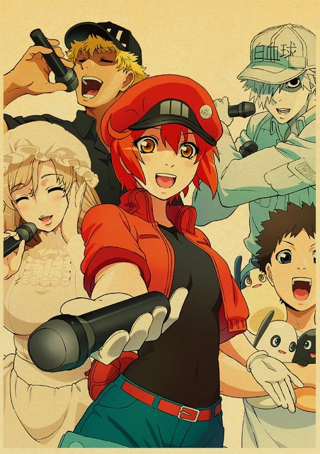 Plakat Retro Anime komórki w pracy - ścienka salonu i sypialni - Wianko - 27