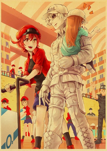 Plakat Retro Anime komórki w pracy - ścienka salonu i sypialni - Wianko - 25