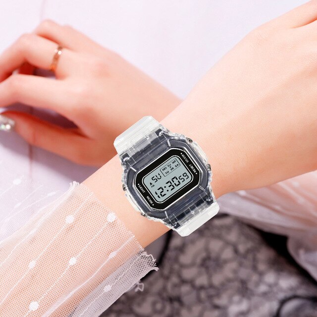 Cyfrowy zegarek na rękę moda Sport LED wodoodporny przezroczysty dla kobiet - Wianko - 4