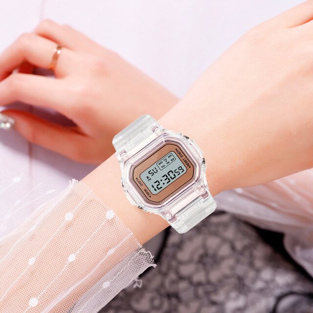 Cyfrowy zegarek na rękę moda Sport LED wodoodporny przezroczysty dla kobiet - Wianko - 23