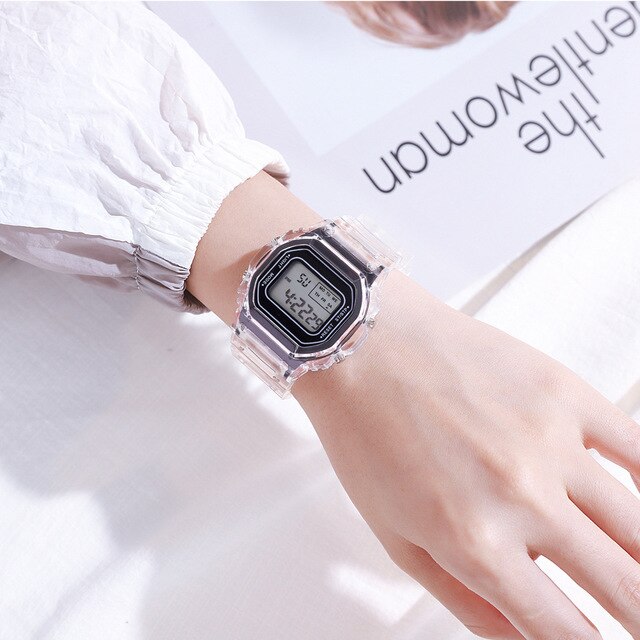 Cyfrowy zegarek na rękę moda Sport LED wodoodporny przezroczysty dla kobiet - Wianko - 5
