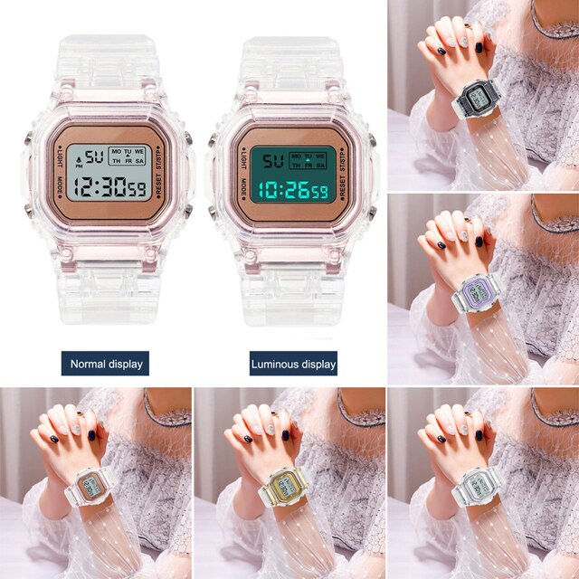 Cyfrowy zegarek na rękę moda Sport LED wodoodporny przezroczysty dla kobiet - Wianko - 1
