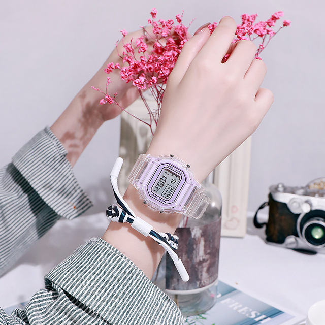Cyfrowy zegarek na rękę moda Sport LED wodoodporny przezroczysty dla kobiet - Wianko - 10