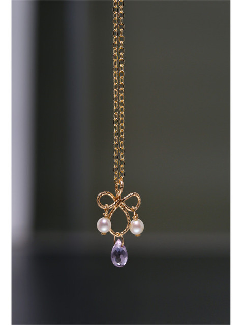 Wisiorek z ametystem i słodkowodną perłą - wzorcowe kamienie szlachetne, 14K złoto - Wianko - 13