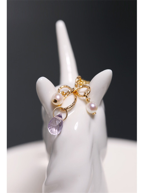 Wisiorek z ametystem i słodkowodną perłą - wzorcowe kamienie szlachetne, 14K złoto - Wianko - 16