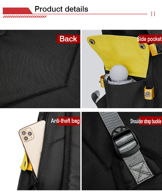 Plecak Trendy Street Cool z portem USB, antywłamaniowy, na książki, dla mężczyzn i kobiet, do szkoły i studiów - Wianko - 15