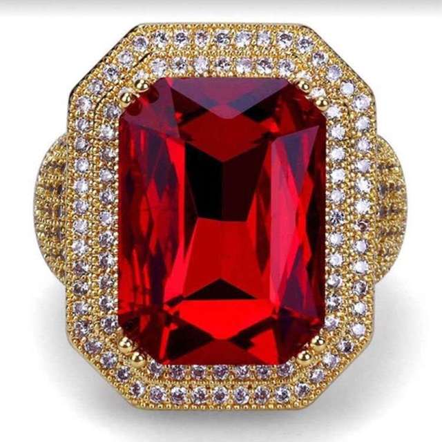 Złoty pierścionek damski inkrustowany czerwonym kwadratem - nowy produkt w modnym stylu luksusowym - Wianko - 1