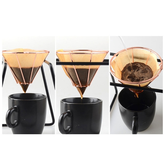 Nowy stożkowy metalowy filtr do zaparzania kawy z powolnym przelewem ze stali nierdzewnej w kształcie kosza - 2021 - Wianko - 4
