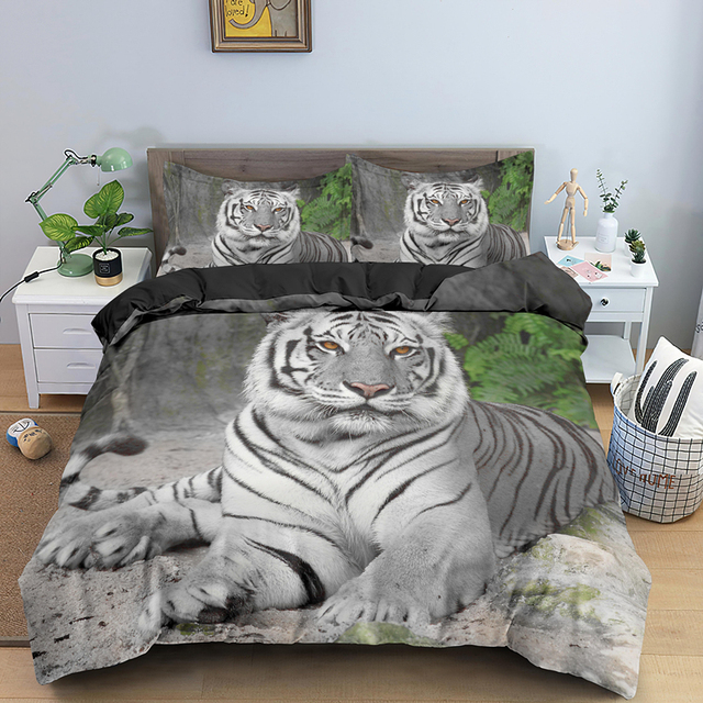 Zestaw pościeli 3D ze zwierzęcą grafiką - tygrys, kołdra, osłony, poszewka na poduszkę 2/3 sztuki - Wianko - 20