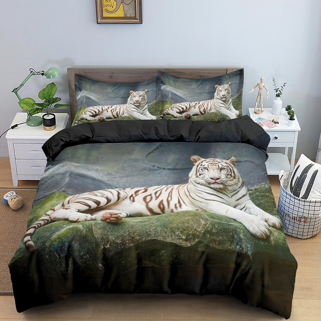 Zestaw pościeli 3D ze zwierzęcą grafiką - tygrys, kołdra, osłony, poszewka na poduszkę 2/3 sztuki - Wianko - 19
