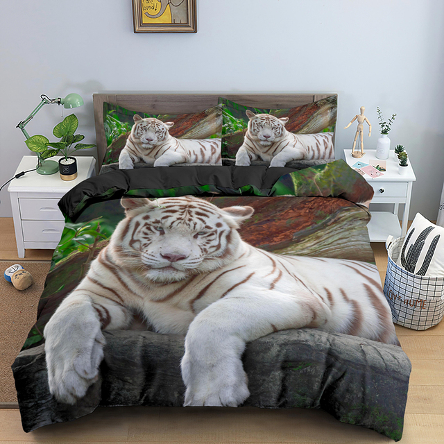 Zestaw pościeli 3D ze zwierzęcą grafiką - tygrys, kołdra, osłony, poszewka na poduszkę 2/3 sztuki - Wianko - 16