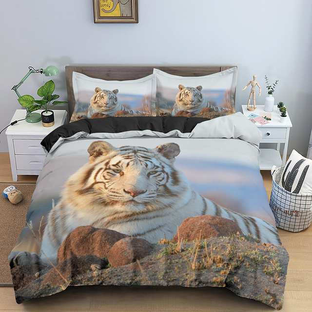 Zestaw pościeli 3D ze zwierzęcą grafiką - tygrys, kołdra, osłony, poszewka na poduszkę 2/3 sztuki - Wianko - 18