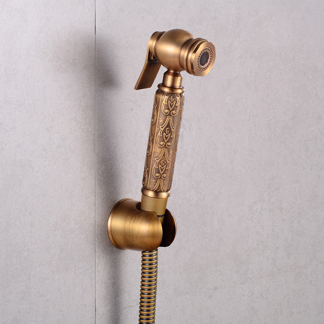 Bidet opryskiwacz Douche - zestaw z antycznym mosiężnym kranem, rzeźbioną słuchawką prysznicową Shattaf i miedzianym zaworem Jet Set - Wianko - 5