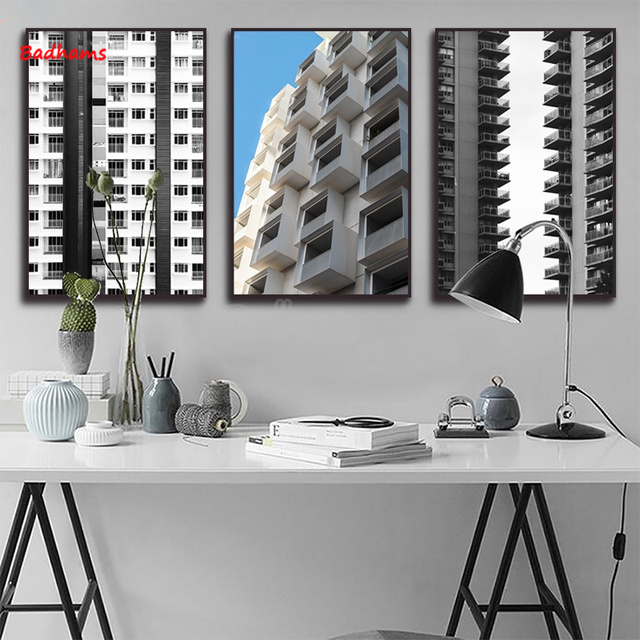 Drukowany plakat na płótnie - wieżowiec architektura abstrakcyjny wzór malarstwo Studio obraz dekoracyjny - Wianko - 4