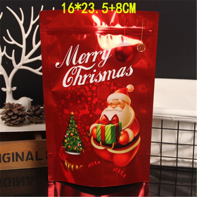 10 sztuk opakowania strunowego Relchoor Boże Narodzenie Stand Up, aluminium folia Doypack torby - czerwone skarpetki cukru ślubne przekąski - Wianko - 14