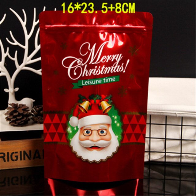 10 sztuk opakowania strunowego Relchoor Boże Narodzenie Stand Up, aluminium folia Doypack torby - czerwone skarpetki cukru ślubne przekąski - Wianko - 1